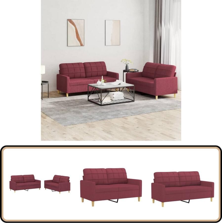VidaXL Loungeset 2-delig Wijnrood Comfortabel Design Loungeset Bankstel Tuinmeubilair Lounge Set Buiten Meubelen - Foto 2