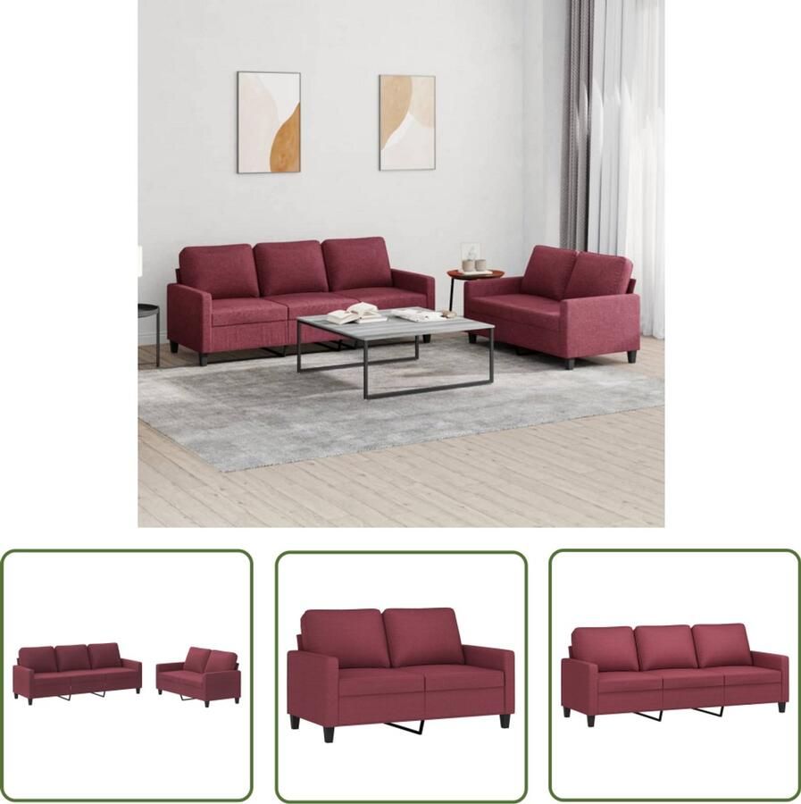VidaXL Loungeset 2-delig Wijnrood Inclusief Kussens Loungebank Bankstel Tuinmeubelen Lounge Set Buiten Meubels Rood Bankstel Stoffen Bank
