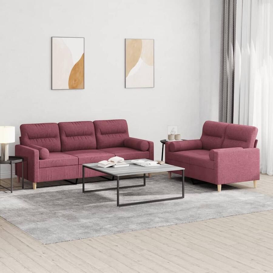VidaXL Loungeset 2-delig Wijnrood Inclusief Kussens Loungeset Bankstel Tuinmeubelen Lounge Set Rood Meubilair Stoffen Bank 2 Persoons Bank 3 Persoons Bank - Foto 2