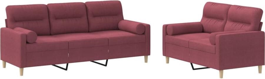VidaXL Loungeset 2-delig Wijnrood Inclusief Kussens Loungeset Bankstel Tuinmeubelen Lounge Set Rood Meubilair Stoffen Bank 2 Persoons Bank 3 Persoons Bank