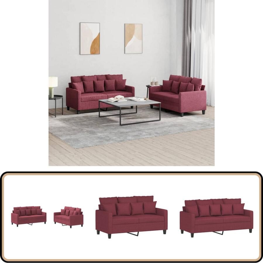 VidaXL Loungeset 2-delig Wijnrood Inclusief kussens Loungeset Tuinmeubelen Lounge Set Buitenleven Terras Meubilair - Foto 2