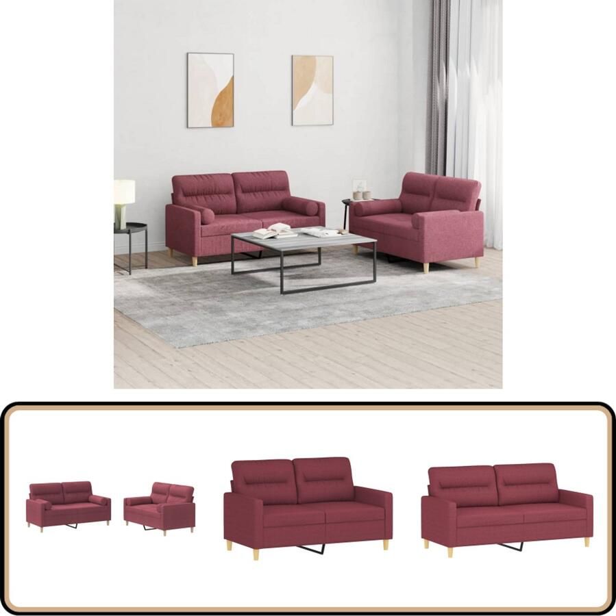 VidaXL Loungeset 2-delig Wijnrood Inclusief kussens Loungeset Tuinmeubilair Lounge Set Buitenset Stoffen Bank