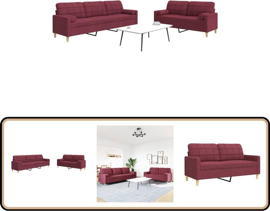 VidaXL Loungeset 2-delig Wijnrood Inclusief Kussens Loungeset Woonkamer Meubels Lounge Suite Tuinlounge Buitenset