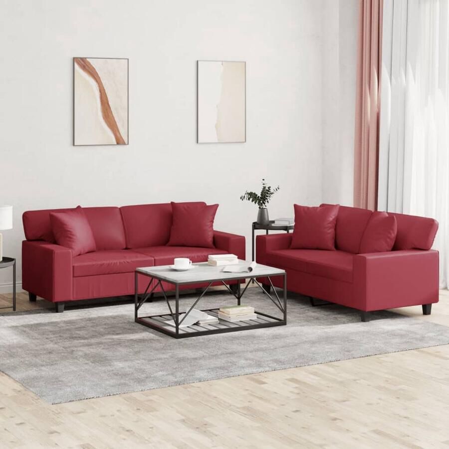 VidaXL Loungeset 2-delig Wijnrood Kunstleer Loungebank Bankstel 2 Persoons Bank Rode Bank Lederlook Bank