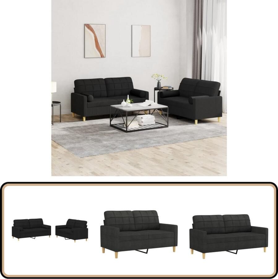 VidaXL Loungeset 2-delig Zwart Incl. Kussens Loungeset Tuinmeubelen Buitenleven Lounge Set Terras Meubilair