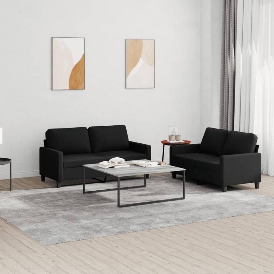 VidaXL Loungeset 2-delig Zwart Inclusief Kussens Loungebank Zitzitting Buitenmeubilair Tuinlounge Zwarte Lounge Set