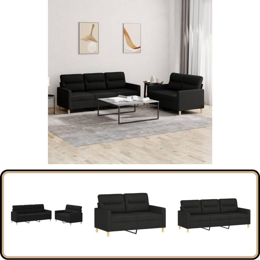 VidaXL Loungeset 2-delig Zwart Inclusief kussens Loungeset Bankstel Zwarte Stoffen Bank Buitenmeubilair Tuinlounge Lounge Set Twee Persoons Bank Drie Persoons Bank