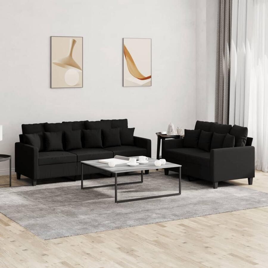 VidaXL Loungeset 2-delig Zwart Inclusief Kussens Loungeset Buitenmeubilair Tuinlounge Zitzitting Lounge Set