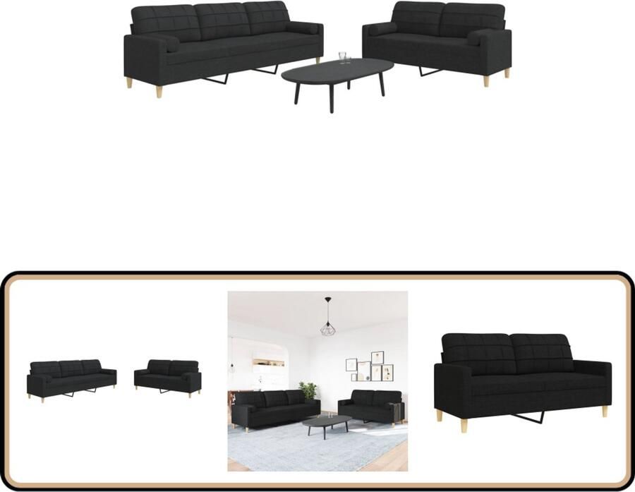 VidaXL Loungeset 2-delig Zwart Inclusief kussens Loungeset Tuinlounge Lounge Meubels Zwarte Bank Bankstellen