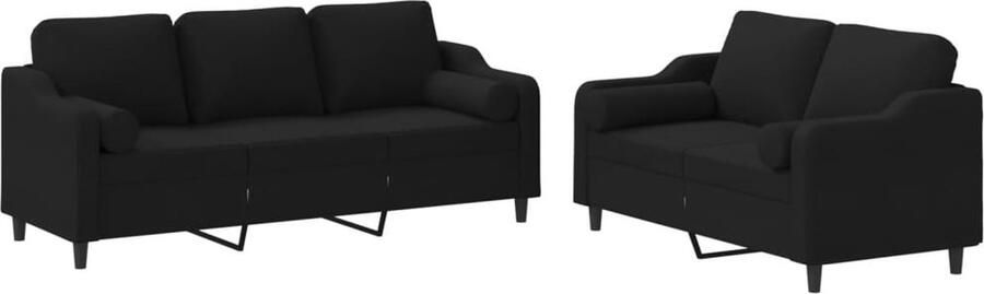 VidaXL Loungeset 2-delig Zwart Inclusief Kussens Loungeset Tuinmeubel Lounge Stoffen Bank Zwarte Bank 2 Persoons Bank