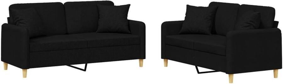 VidaXL Loungeset 2-delig Zwart Inclusief Kussens Loungeset Tuinset Zweetaksbank Lounge Meubilair Buitentijns Meubel