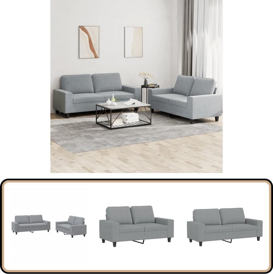 VidaXL Loungeset 2-zitsbanken Lichtgrijs 2-delig Loungeset Bankstel 2 Persoons Bank Lounge Stoffen Bank Grijze Bank