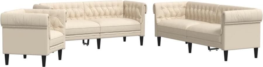 The Living Store 3-delige Loungeset stof crèmekleurig Loungebank Fauteuils Zitzitting Creme Kleur Stoffen Bank - Foto 2