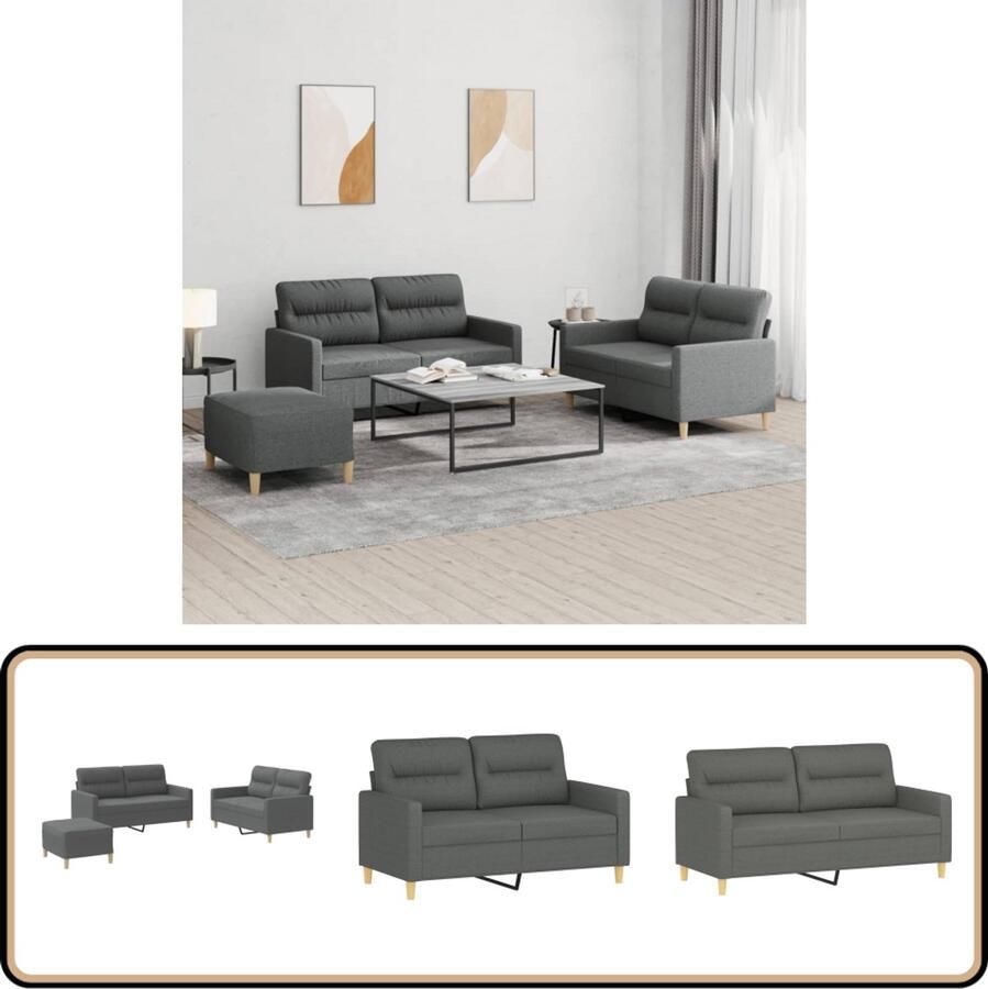 VidaXL Loungeset 3-delig Donkergrijs Inclusief Kussens Loungeset Bankstel Tuinmeubelen Buitenleven Lounge Set