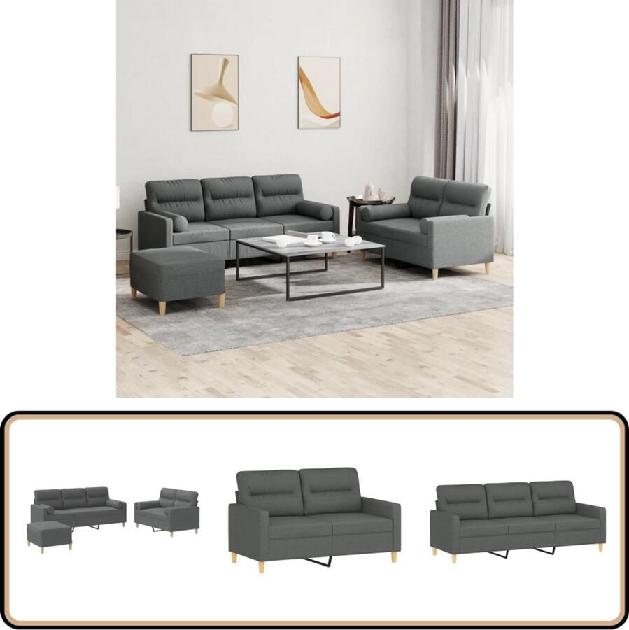 VidaXL Loungeset 3-delig Donkergrijs Inclusief Kussens Loungeset Buitenmeubilair Lounge Set Tuinlounge Loungebank Zitzakken Relaxstoel Terras Meubelen Grijs