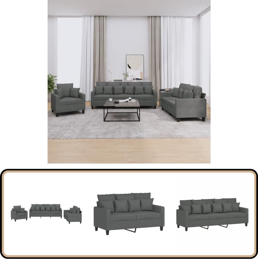 VidaXL Loungeset 3-delig Donkergrijs Inclusief kussens Loungeset Donker Grijs Bankstel Lounge Set Tuinlounge Buitenmeubilair Loungebank