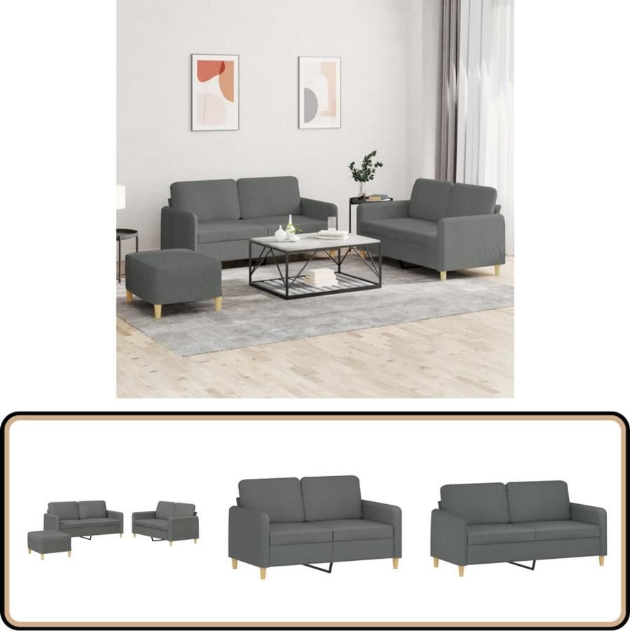 VidaXL Loungeset 3-delig Donkergrijs Inclusief Kussens Loungeset Sofa Tuinmeubilair Loungehoek Relaxfauteuil