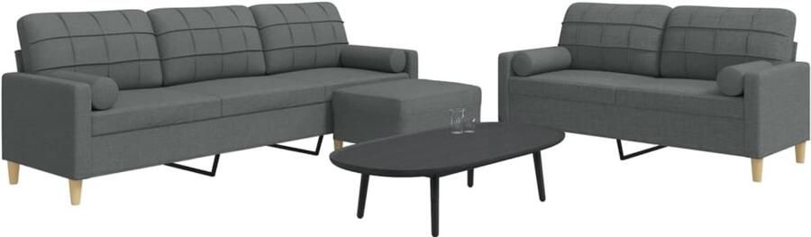 VidaXL Loungeset 3-delig Donkergrijs Inclusief Kussens Loungeset Tuinlounge Buitenbank Lounge Set Donker Grijs Meubilair
