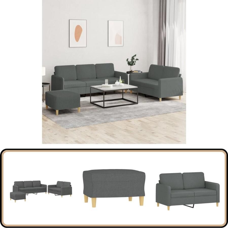 VidaXL Loungeset 3-delig Donkergrijs Inclusief kussens Loungeset Tuinmeubel Buitenset Loungehoek Loungebank