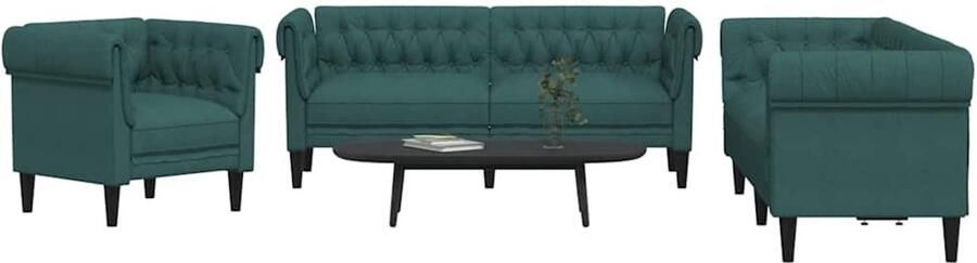 VidaXL Loungeset 3-delig Donkergroen Comfortabel Loungeset Bankstel Sofa Donkergroene Bank Velours Bank