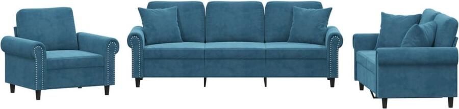 VidaXL Loungeset 3-delig Fluweel Blauw Inclusief Kussens Loungebank Bankstel Fluweelbankstel Blauwe Bank 2 Persoons Bank