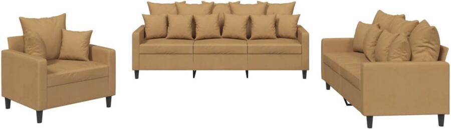 VidaXL Loungeset 3-delig Fluweel Bruin Lounge Meubels Velours Bank Bruine Bank 3 Persoons Bank Fauteuils - Foto 2