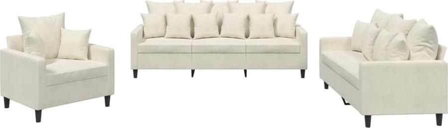 VidaXL Loungeset 3-delig Fluweel crèmekleurig Loungebank Velours Bank Fauteuils Bankstellen Salon Meubels