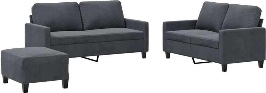 VidaXL Loungeset 3-delig Fluweel Donkergrijs Loungeset Fluweel Sofa Zwarte Lounge Set 2 Persoons Bank Salon Meubilair