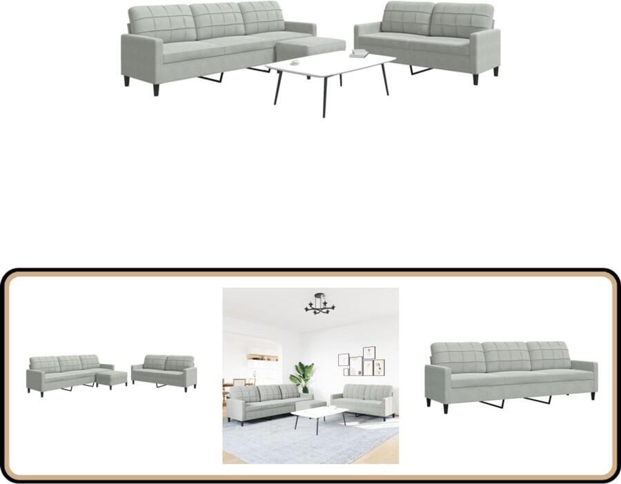 VidaXL Loungeset 3-delig Fluweel Lichtgrijs Lounge Set Bankstellen Velours Bank Grijze Bank 2 Persoons Bank