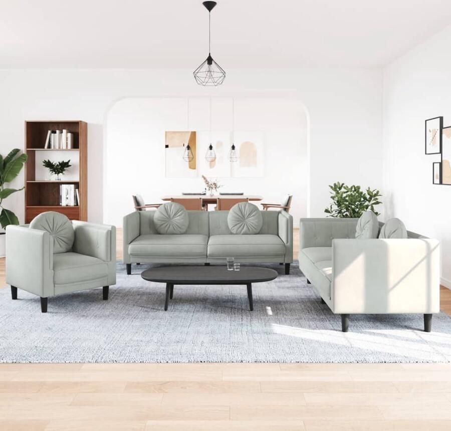 VidaXL Loungeset 3-delig Fluweel Lichtgrijs Lounge Set Fluweel Sofa Grijze Bank Bankstel Zitzitting