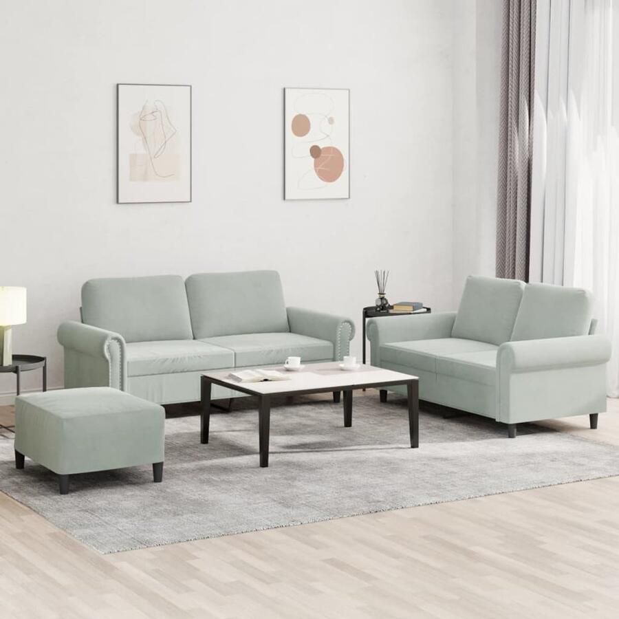VidaXL Loungeset 3-delig Fluweel Lichtgrijs Loungeset Fluweel Sofa Grijze Bank 2 Persoons Bank Lounge Set Grijs