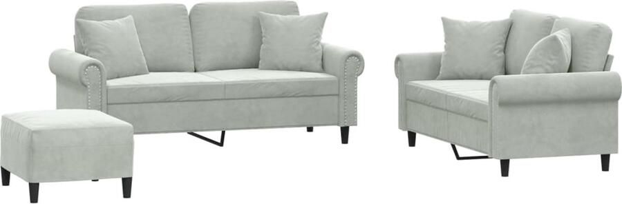VidaXL Loungeset 3-delig Fluweel Lichtgrijs Loungeset Tweezitsbank Loungebank Fluweel Sofa Grijs Meubilair