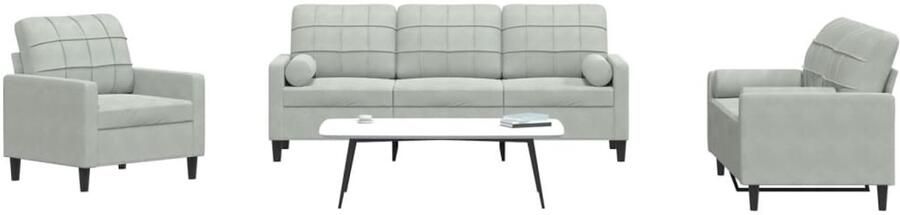 VidaXL Loungeset 3-delig Fluweel Lichtgrijs Loungeset Velours Bank Comfortabele Bank Design Bank Moderne Bank