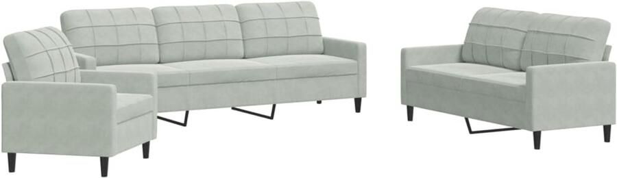 VidaXL Loungeset 3-delig Fluweel Lichtgrijs Loungeset Velvet Sofa Fluweel Bankstel Grijze Bank Lounge Meubilair
