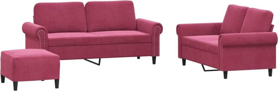 VidaXL Loungeset 3-delig Fluweel Wijnrood Loungeset Sofa Zitzitting Fluweel Rood