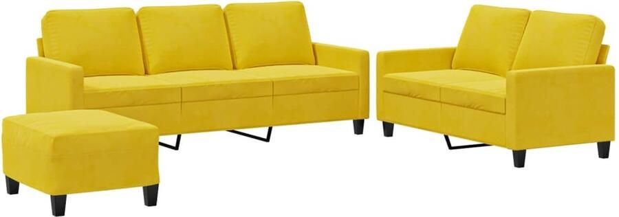 VidaXL Loungeset 3-delig Geel Fluweel Inclusief Kussens Loungeset Fluweel Sofa Gele Bank Tweezitsbank Drie Gezitsbank