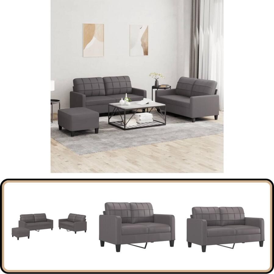 VidaXL Loungeset 3-delig Grijs Kunstleer Loungeset Tuinmeubelen Lounge Set Loungebank Twee Persoons Bank Kunstleder Meubels Grijs