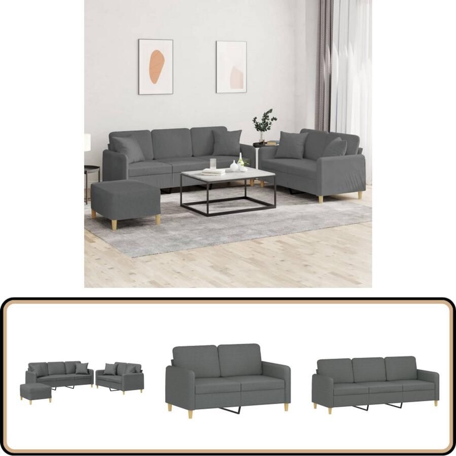 VidaXL Loungeset 3-delig Inclusief kussens Donkergrijs Loungeset Bankstel Tuinset Lounge Meubels Outdoor Meubilair