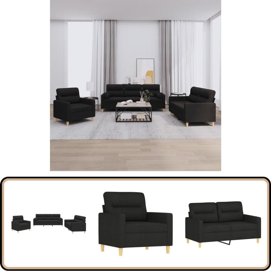 VidaXL Loungeset 3-delig Inclusief Kussens Zwart Loungeset Tuinmeubelen Buitenset Lounge Set Fauteuil