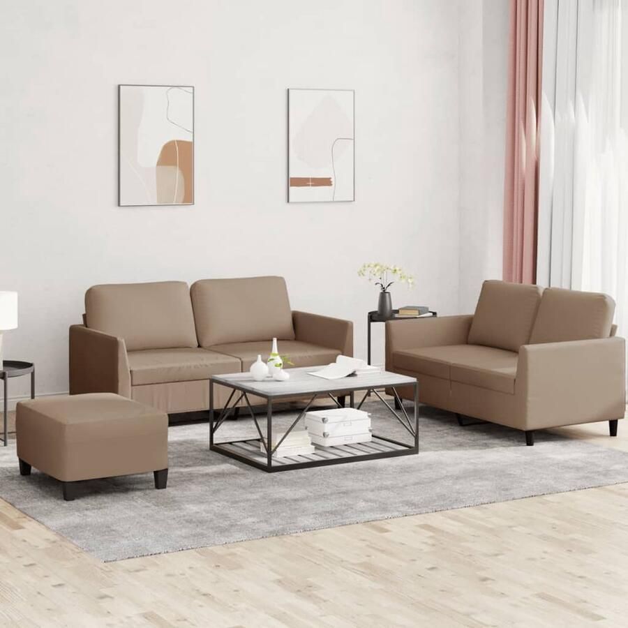 VidaXL Loungeset 3-delig Kunstleer Cappuccino Loungebank Tuinmeubilair Lounge Set Koffiekleurig Meubilair Kunstleder Sofa 2 Persoons Bank Relaxstoel - Foto 2