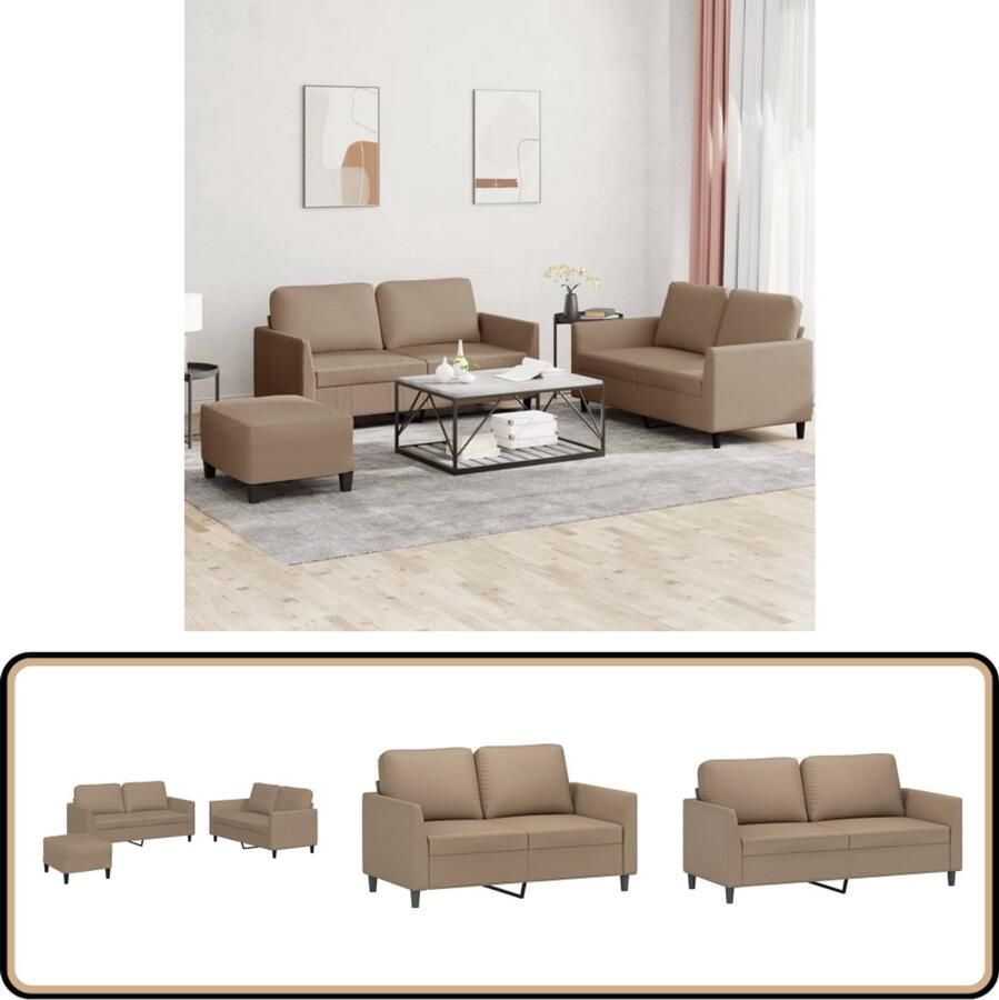 VidaXL Loungeset 3-delig Kunstleer Cappuccino Loungebank Tuinmeubilair Lounge Set Koffiekleurig Meubilair Kunstleder Sofa 2 Persoons Bank Relaxstoel