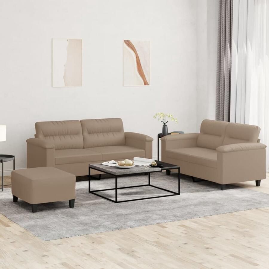 VidaXL Loungeset 3-delig Kunstleer Cappuccino Loungeset Bruine Bank Lederlook Bank 2 Persoons Bank Salonset