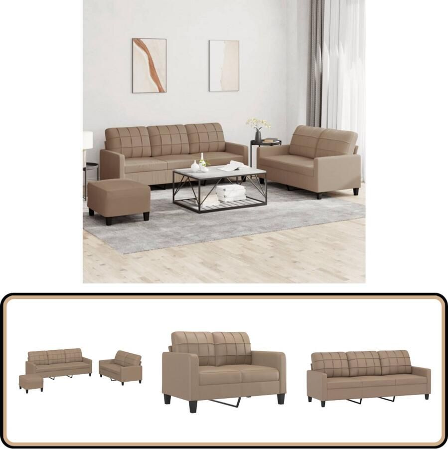 VidaXL Loungeset 3-delig Kunstleer Cappuccino Loungeset Bruine Lounge Set Bruine Sofa Loungebank Koffiekleurige Meubels