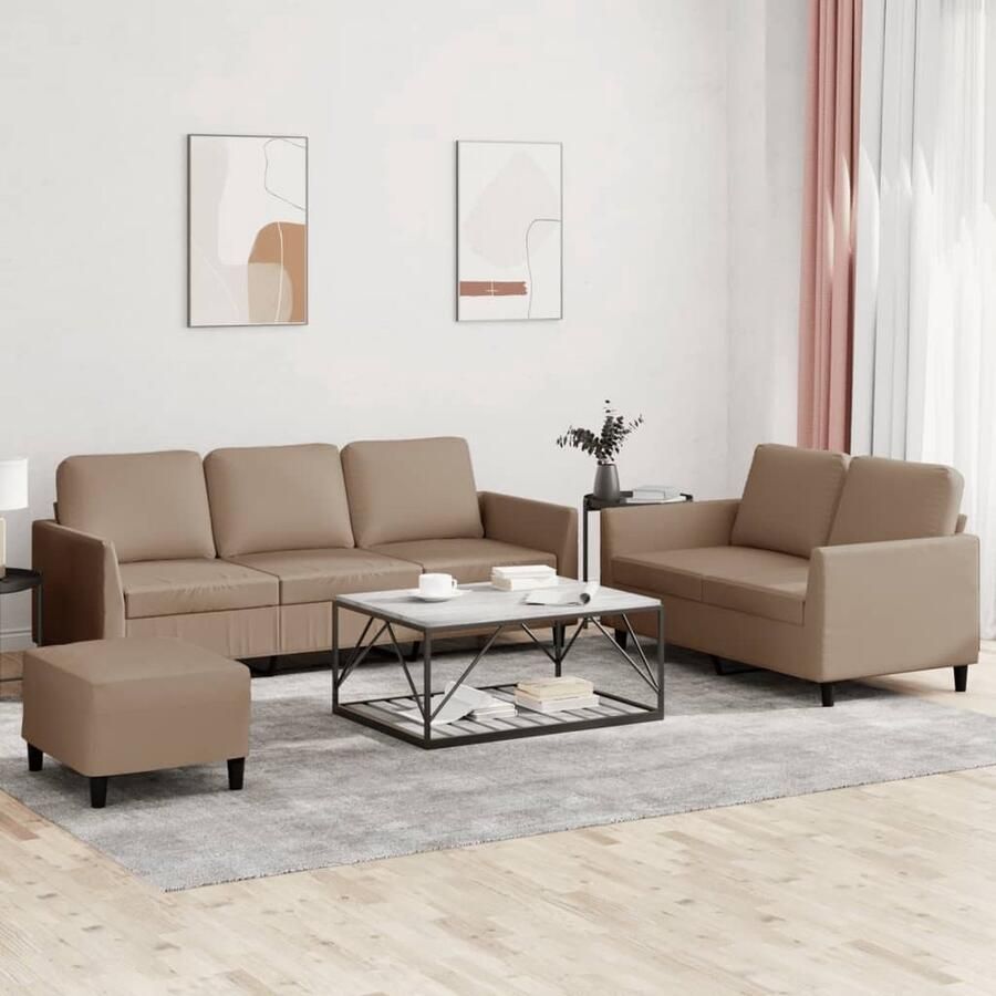 VidaXL Loungeset 3-delig Kunstleer Cappuccino Loungeset Kunstleder Sofa Lounge Set Buitenmeubilair Tuinlounge Zitzitting Koffiehoek Relaxstoel Loungebank 2 Persoons Bank 3 Persoons Bank - Foto 2