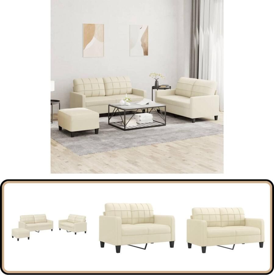 VidaXL Loungeset 3-delig Kunstleer crème Loungebank Tuinset Buitenset Crème Kunstleder