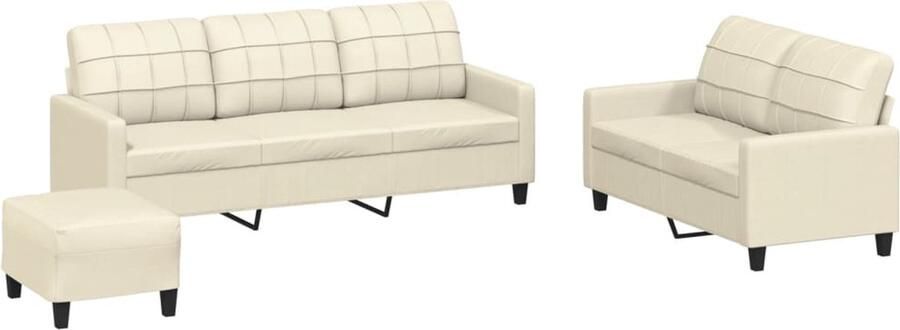 VidaXL Loungeset 3-delig Kunstleer Crème Loungeset Bankstel Tuinset Buitenset Lounge Meubilair