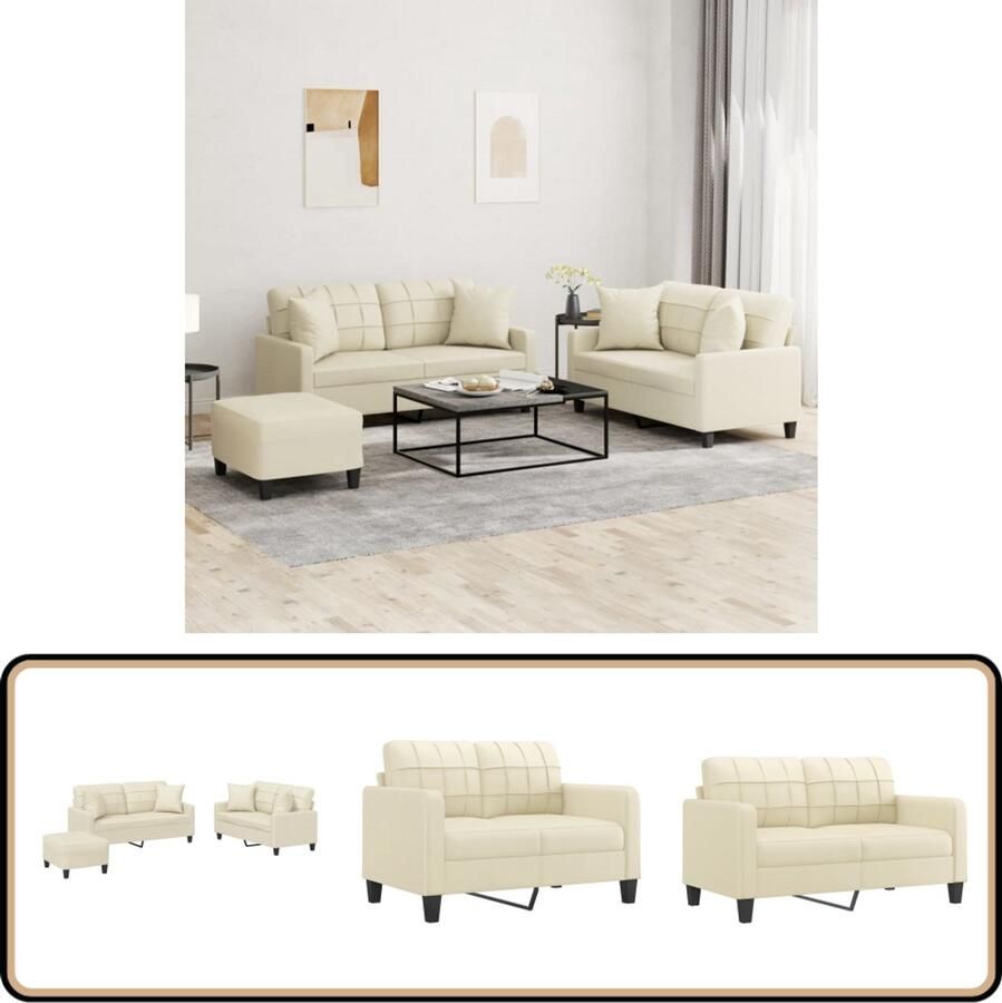 VidaXL Loungeset 3-delig Kunstleer crème Loungeset Kunstleder Sofa Lounge Set Crème 2 Persoons Bank Tuinlounge