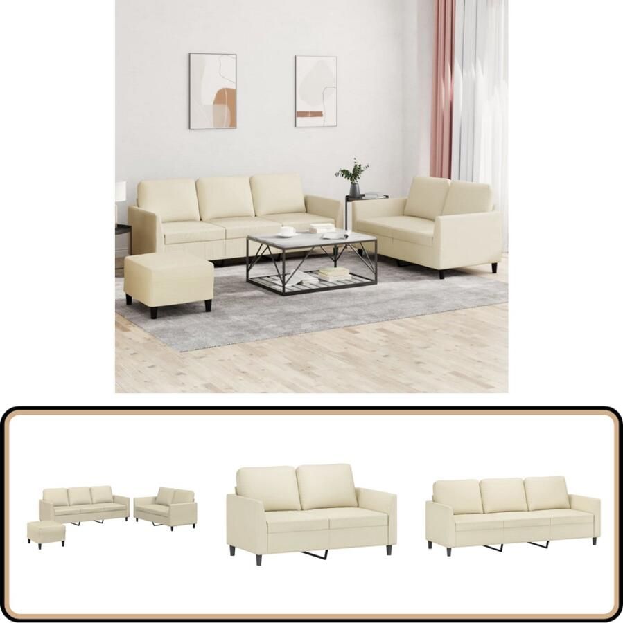 VidaXL Loungeset 3-delig Kunstleer Crème Loungeset Tuinlounge Buitenset Crème Lounge Set Kunstleder Sofa