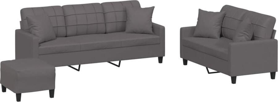 VidaXL Loungeset 3-delig Kunstleer Grijs Loungeset Tuinmeubelen Buitenset Lounge Set Kunstleder Grijze Meubels 2 Persoons Bank 3 Persoons Bank Voetenbank