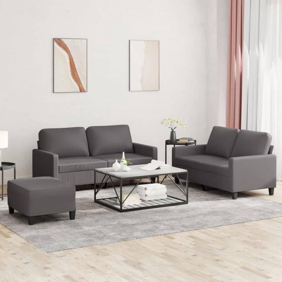 VidaXL Loungeset 3-delig Kunstleer Grijs Loungeset Tuinset Buitenmeubilair Lounge Set Grijze Bank